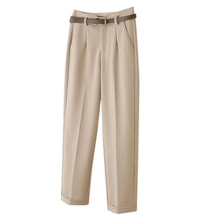 时尚百搭显瘦满级磨毛加厚高腰休闲西装毛呢裤九分女烟管裤秋冬季