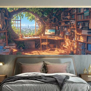 藏在树叶下的温馨小窝背景布床头卧室客厅装饰挂布墙布挂毯画布