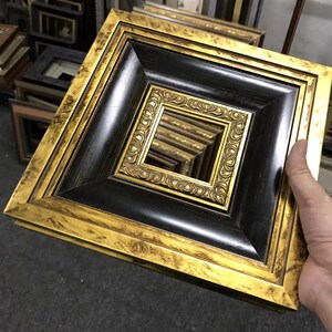 天隆出口欧式黑金色实古典木油画框相框镜框复古挂墙装饰定制装裱