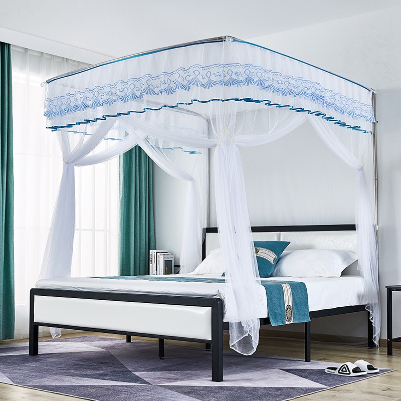 u型伸缩蚊帐家用支架落地加厚加密免安装公主1.5m1.8米折叠三开门