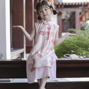 旗袍女童改良汉服新中式连衣裙儿童古风唐装小女孩夏季薄款洋气