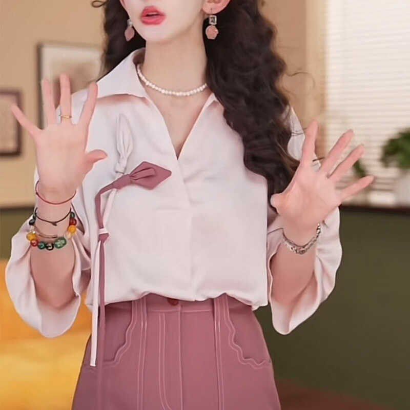 荔枝Lizhi复古港风拼色短袖衬衫女款夏季宽松显瘦高级感气质上衣