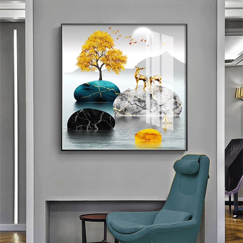 入户门正对墙客厅挂画大气轻奢高级装饰画正方形玄关餐厅画鹿壁画图片