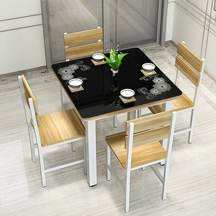 四人桌椅餐厅桌方桌子钢化玻璃桌家用方形客桌双人桌椅烤漆钢木桌