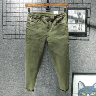 薄款 165cm卡其纯棉裤 九分休闲牛仔裤 小脚裤 子 男修身 小个子夏季