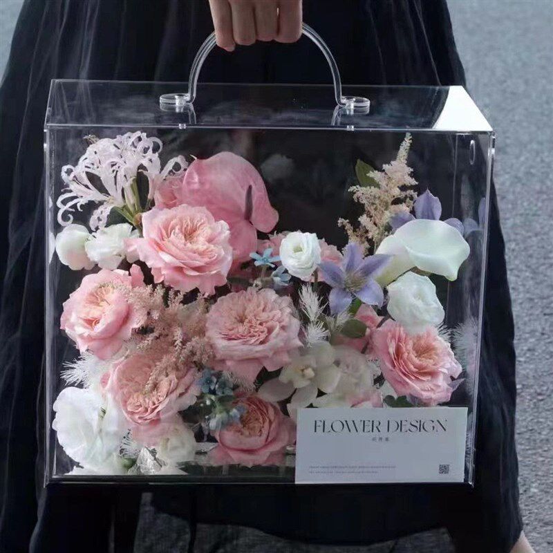 亚克力手提箱有钱花盒发财树情人节鲜花包装材料diy插花花店礼盒