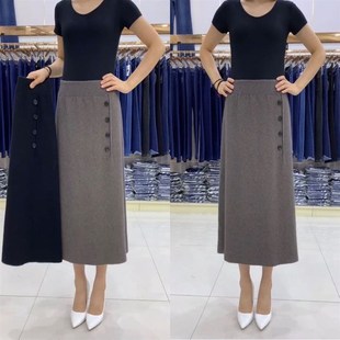 羊毛绒裙子女2024秋冬新款高腰弹力半身A字裙显瘦遮肚子面料柔