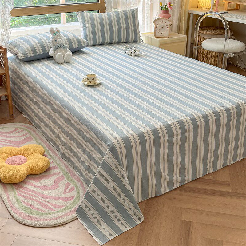全棉纯棉A类简约水洗棉条纹床单榻榻米大炕单高低拼接床定做定制