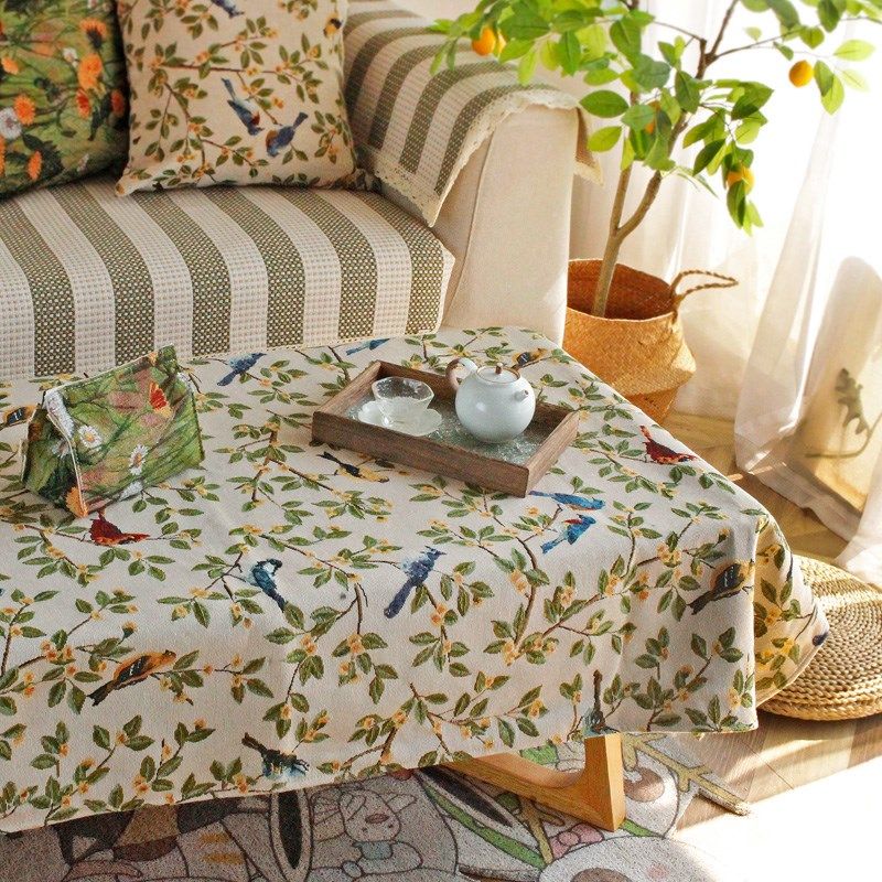田园餐桌布艺复古提花长方形茶几布小鸟绿色书桌圆桌台布美式盖布,居家布艺,桌布,淘宝优惠券,粉丝福利购,淘宝优惠卷