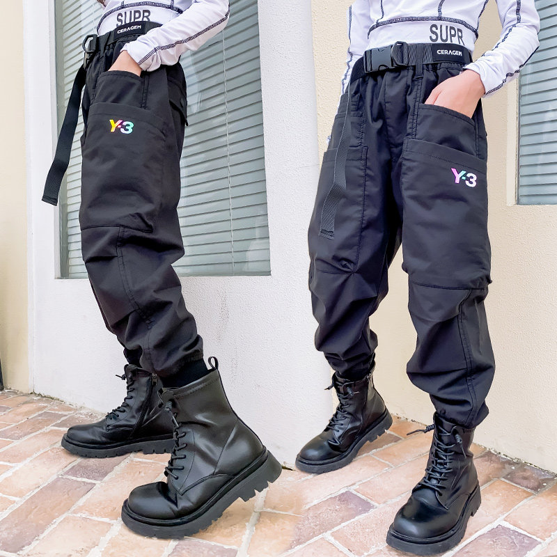 女童工装裤子2021年黑色儿童秋冬款加绒棉裤洋气休闲裤中大童长裤