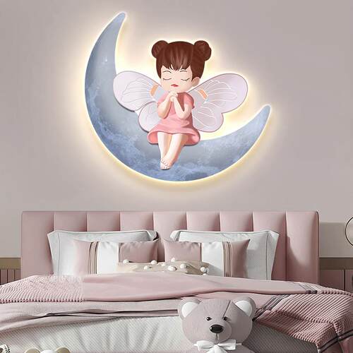 儿童房装饰画女孩房间壁画可爱卡通小仙女卧室床头挂画led壁灯画