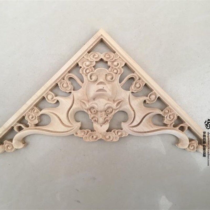 东阳木雕花蝙蝠客厅吊顶装饰中式装修玄关隔断背景墙实木贴花角花