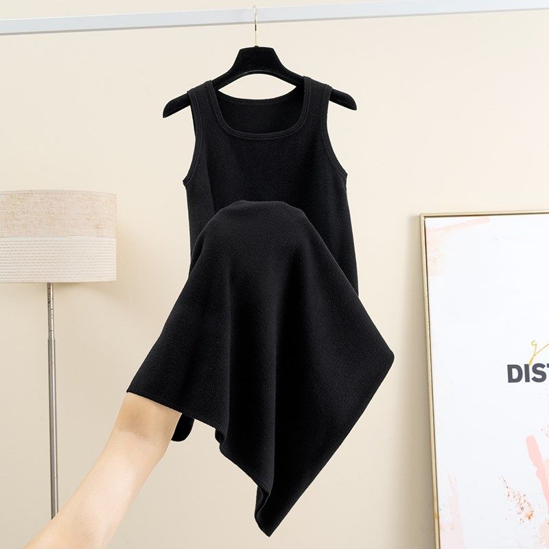 针织背心连衣裙女秋冬新款宽松显瘦中长款过膝无袖内搭毛衣打底裙