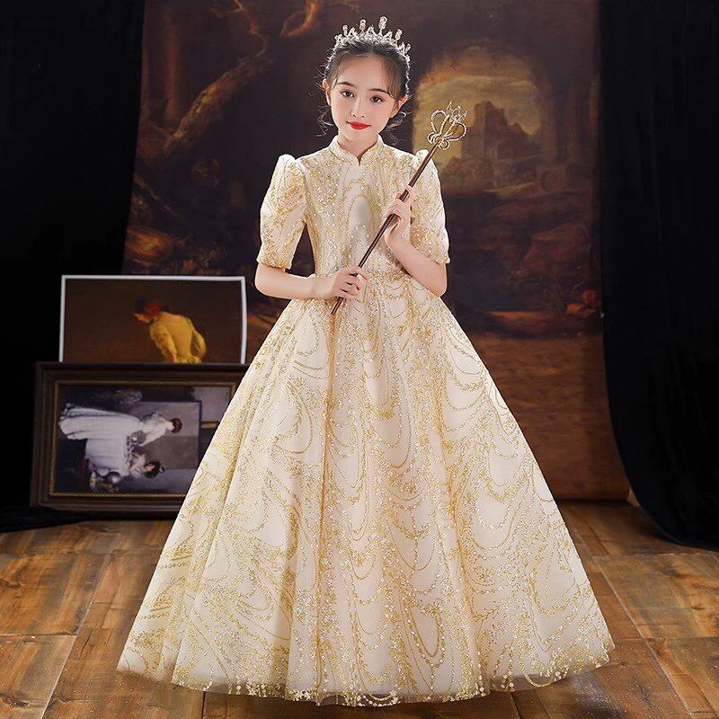 女大童钢琴演奏晚礼服生日大码公主裙花童婚礼胖MM高端走秀演出服