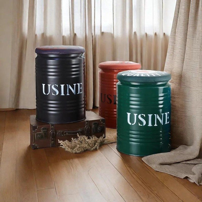 油桶凳子时尚创意收纳圆夜市服装店拍照工业风油漆桶铁桶铁艺桶凳