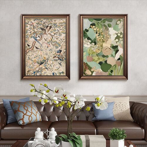 复古南洋中古风玄关装饰画梅花美式客厅沙发背景墙壁画绿色系挂画