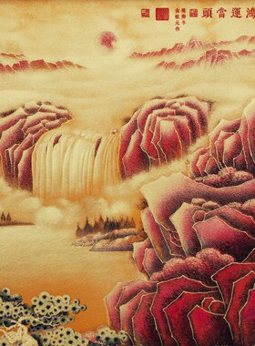 办公室桌面摆台鸿运当头黄铜装饰画新中式客厅山水画领导长辈礼物