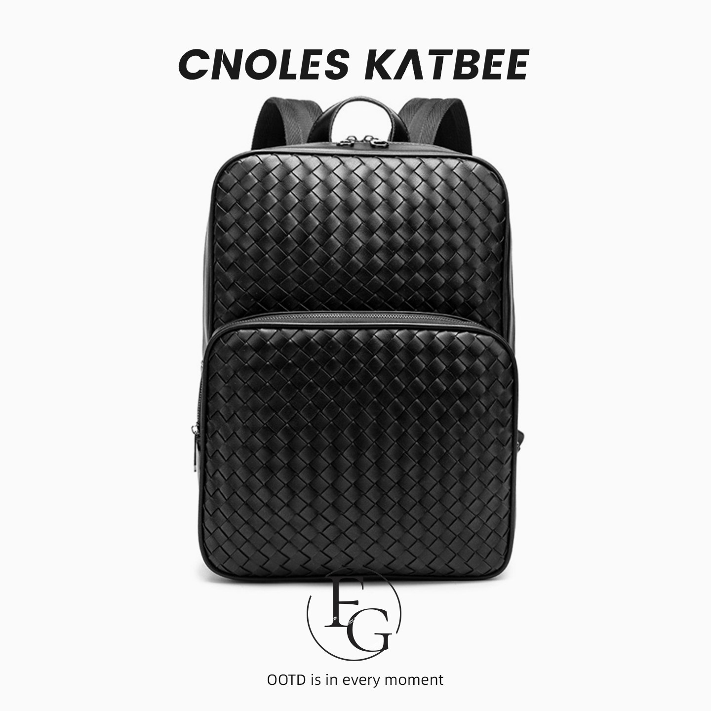 Cnoles Katbee编织双肩包男士商务通勤电脑背包高级感大学生书包