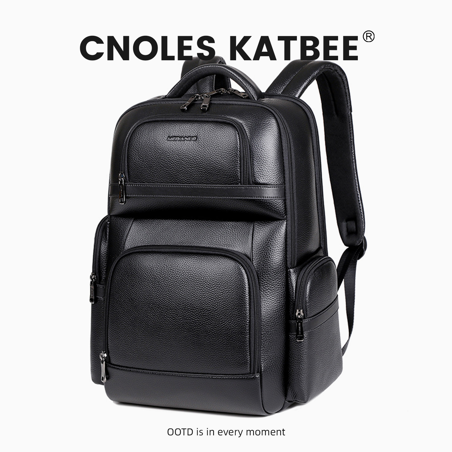 Cnoles Katbee头层牛皮双肩包男高端商务通勤电脑包背包学生书包