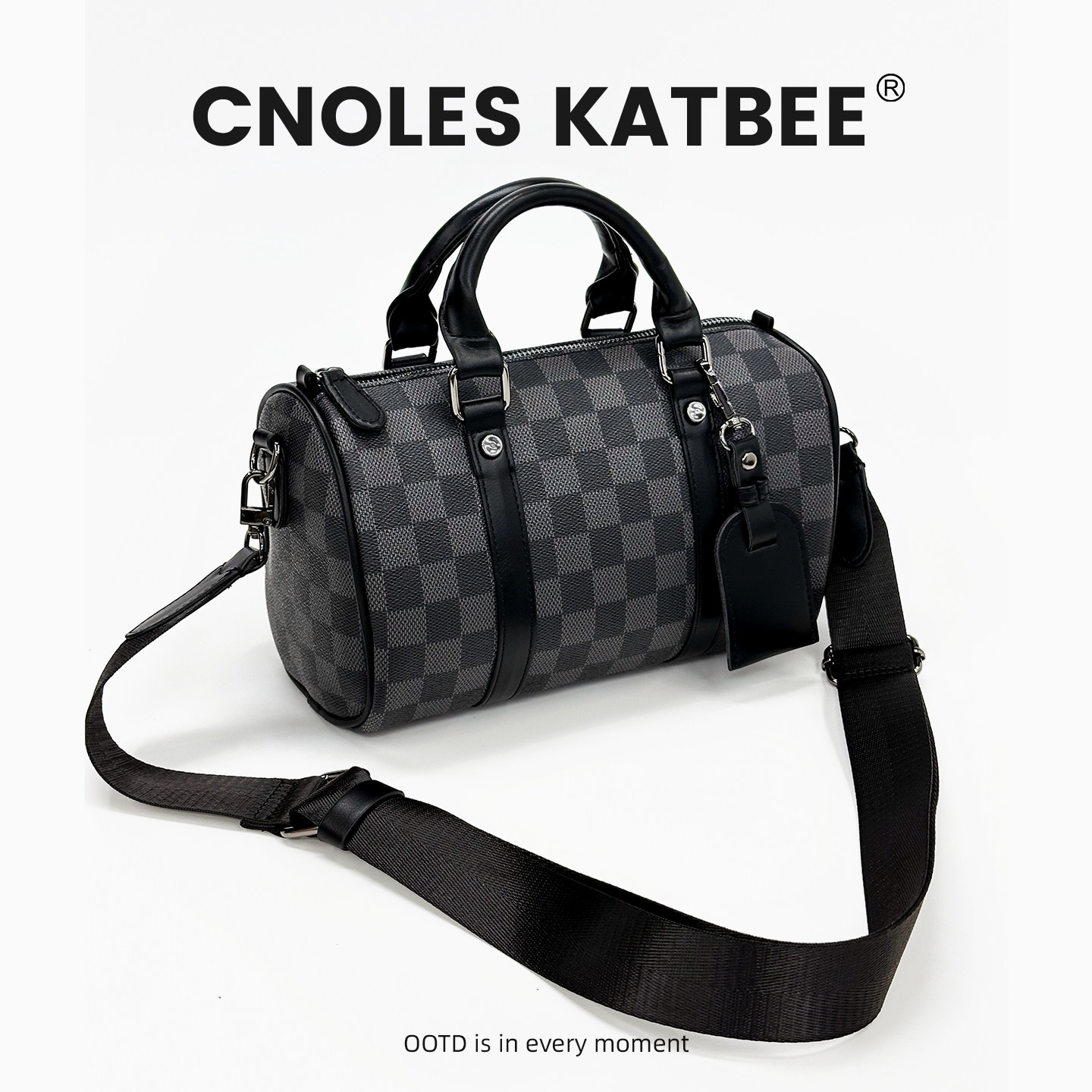 Cnoles Katbee黑武士包男斜挎包时尚男包波士顿枕头包圆筒单肩包