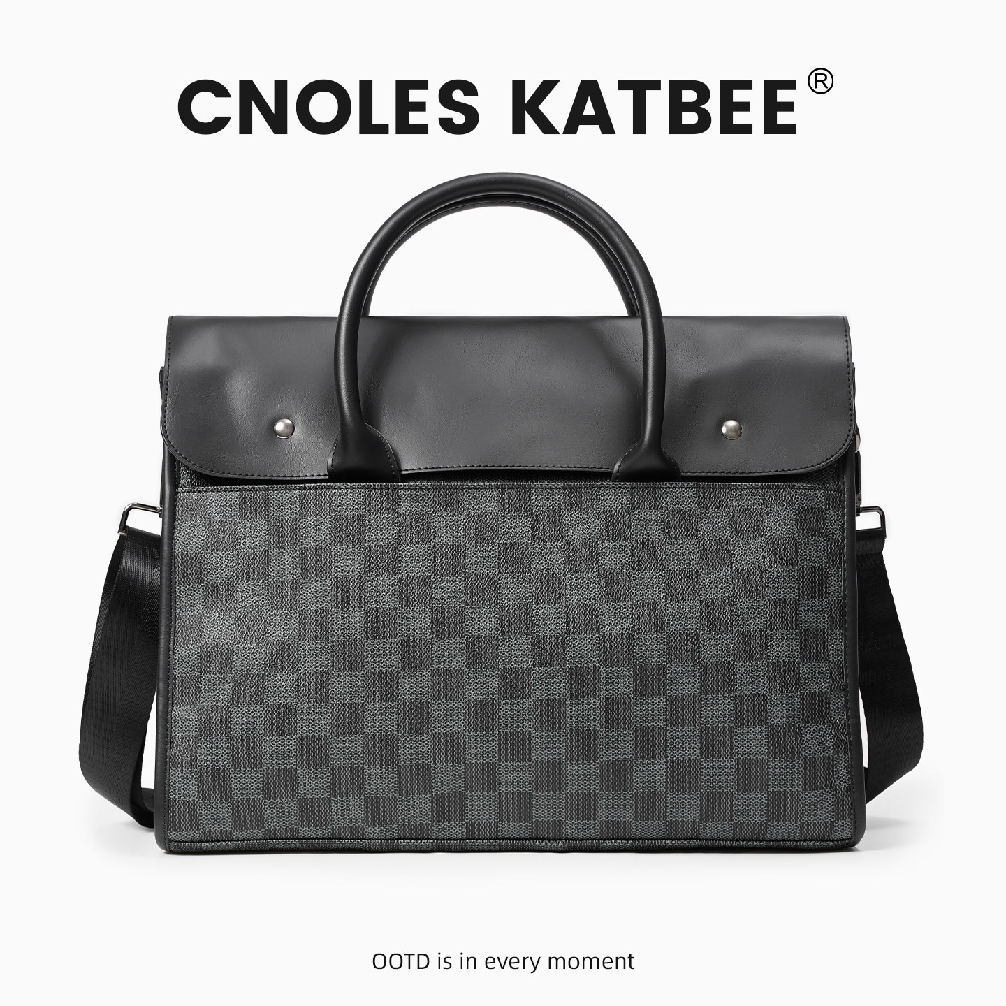 Cnoles Katbee新款商务格子手提包公文包欧美时尚单肩包电脑包