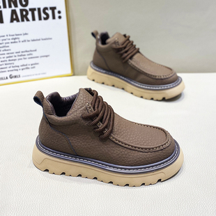 潮牌男士2025年英伦风厚底马丁靴加绒保暖短靴系带增高百搭休闲靴
