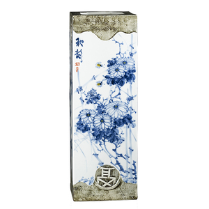 景德镇陶瓷花瓶青花瓷瓶四方瓶中式复古客厅电视柜摆件落地装饰品
