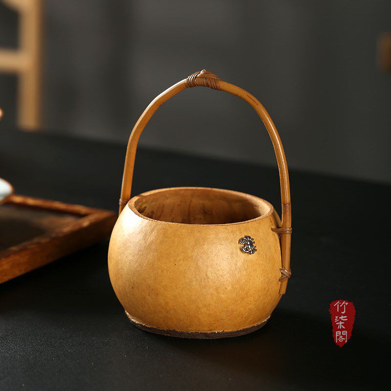 竹柒阁创意手工竹编葫芦提篮竹制收纳提盒干果点心盒茶具收纳篮子