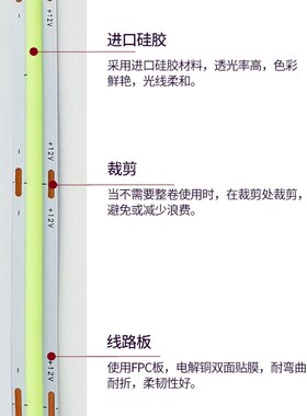 LED灯带3500K自粘12V5000K24V低压COB三色8mm彩光2700K线形线条灯