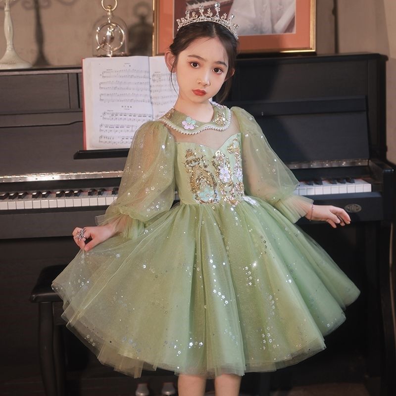 女童礼服轻奢小众钢琴绿色演出服儿童生日公主裙主持人花童纱裙