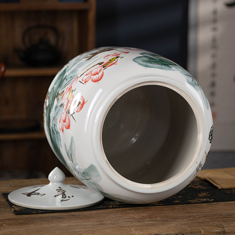 景德镇陶瓷大口米缸油缸面粉水桶50斤家用带盖子防潮茶叶储物密封
