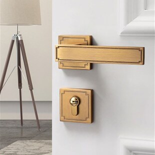 冠霸 加长加厚32CM高室内门锁静音房门锁黄古铜复古木门锁具