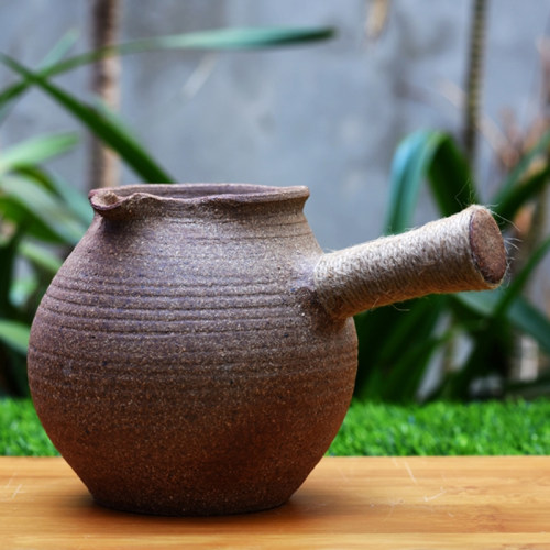 云南粗陶烤茶罐土陶全手工茶具侧把公道杯复古柴烧煮茶器茶海茶炉