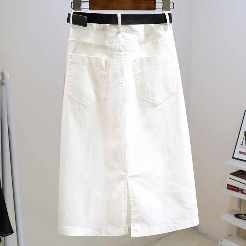 高腰弹力显瘦中长款牛仔半身裙女2024夏季新款休闲开叉包臀A字裙
