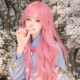 粉色假发女长发夏季 空气刘海全头套甜美日常cos万用大波浪长卷发