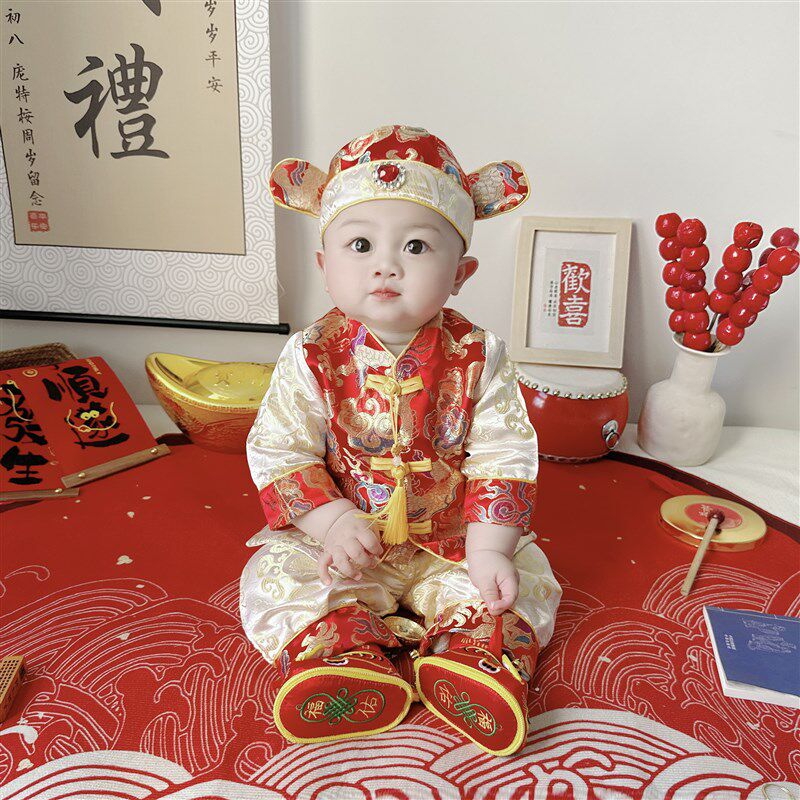 春秋周岁礼服男宝新中式儿童生日宴百天满月抓周唐装国风宝宝汉服