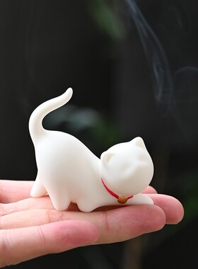 创意陶瓷可爱萌宠白色小猫咪茶宠茶盘配件陶瓷园艺盆景家居小摆件