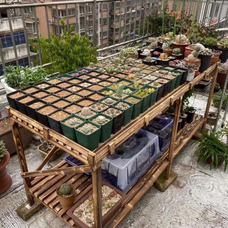 阳台多肉实木花架子简约层板碳化防腐木多功能隔板置物架新品包邮