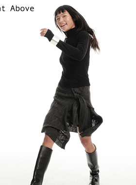 Right Above 绑结针织包臀半身裙秋季休闲不规则复古黑色绞花裙