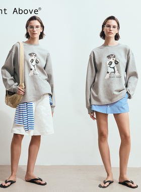 Right Above 原创联名【拳击雪纳瑞】复古印花秋季灰色长袖卫衣