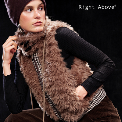 双面穿千鸟格羊毛混纺毛毛马甲