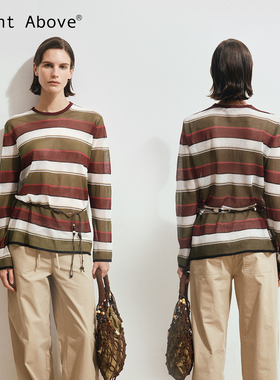 Right Above 条纹肌理感彩色微透圆领长袖针织衫秋季T恤打底衫