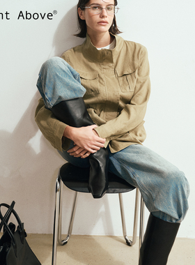 Right Above 100%洗水亚麻双层抽绳美式秋季复古猎装夹克工装外套