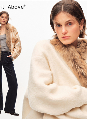 Right Above 真皮草貉子毛领花苞羊毛圈圈呢外套【短毛毛内里】