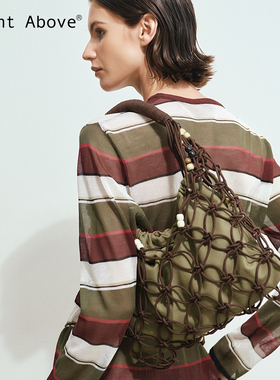 Right Above 可拆卸内袋超纤皮手工编织网兜串珠托特包民族风背包