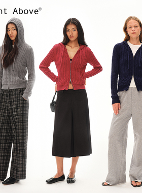 Right Above 加厚羊毛棉绞花收腰连帽短毛衣外套冬季新款针织开衫