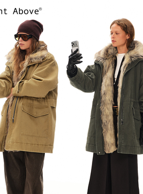 Right Above加绒毛毛内胆全棉酵素洗中长款派克服可拆卸毛领外套