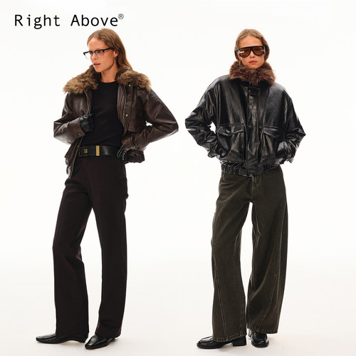 RightAbove空气洗翻领毛短夹克