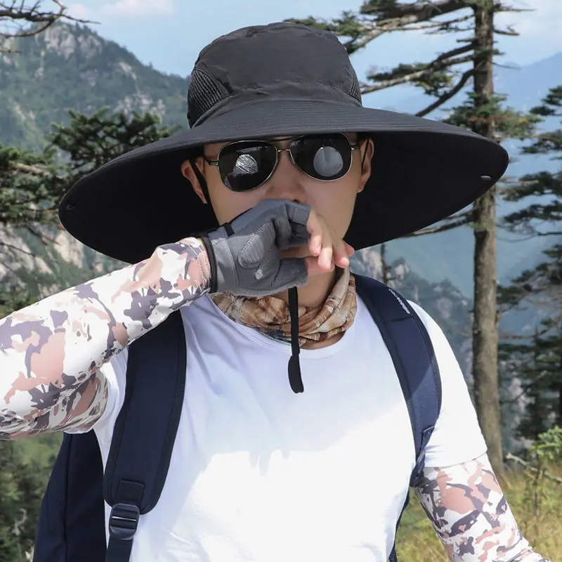 防晒帽男款大头围大帽檐可折叠防紫外线新款男士钓鱼遮阳帽渔夫帽