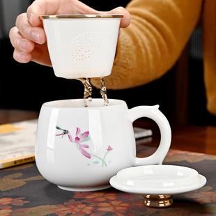 羊脂玉主人杯防烫带把陶瓷泡茶杯宝石黄大号喝茶杯个人专用品茶杯